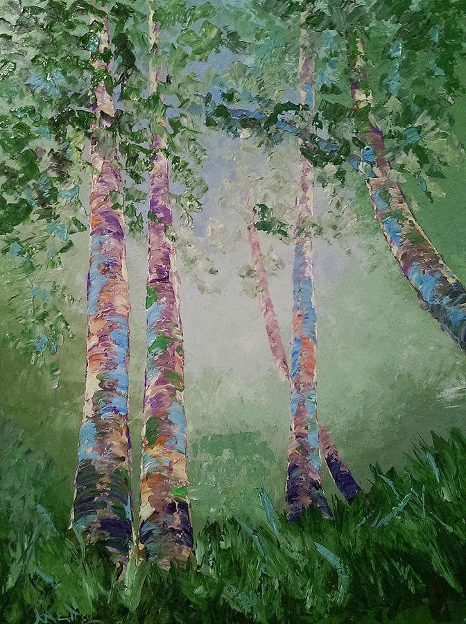Springtime Birch Painting by Raette Meredith