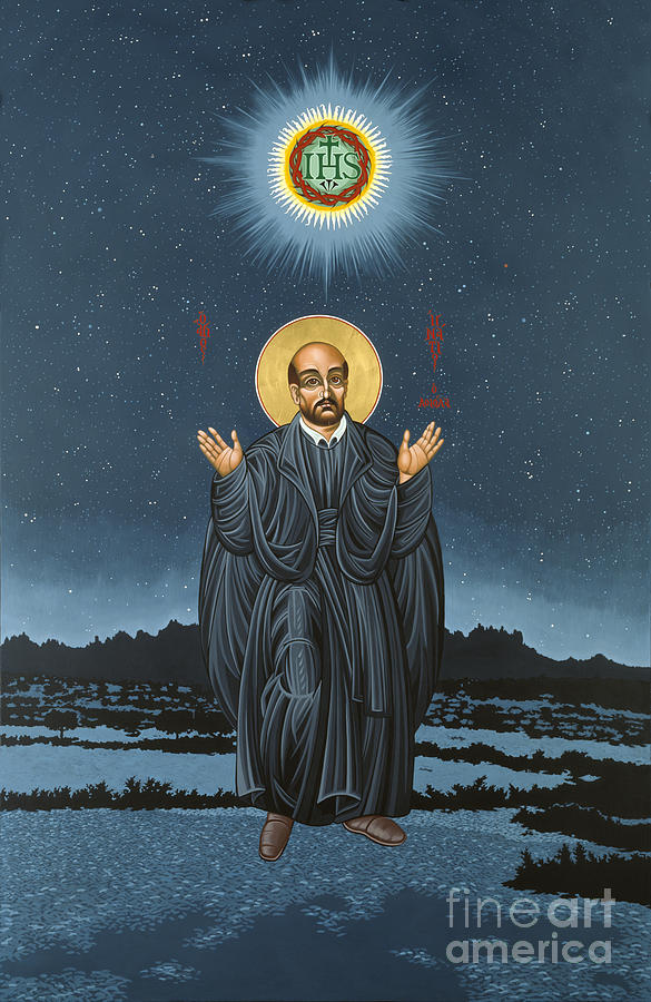 St. Ignatius Under a Starry Sky Painting - St. Ignatius in Prayer Beneath the Stars 137 by William Hart McNichols