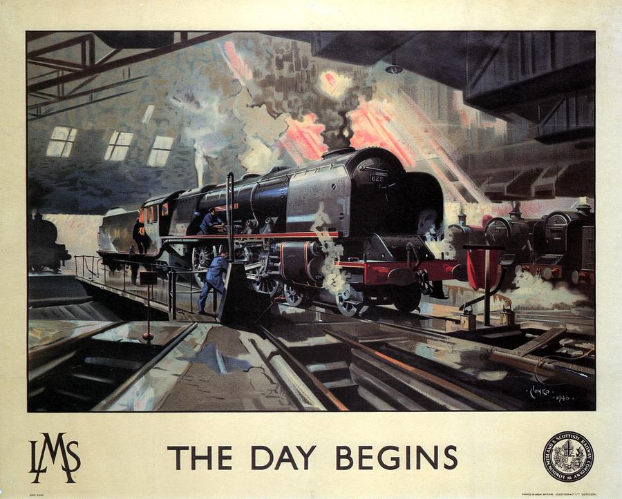 Steam Engine Locomotive at the Terminal - The Day Begins - Vintage ...