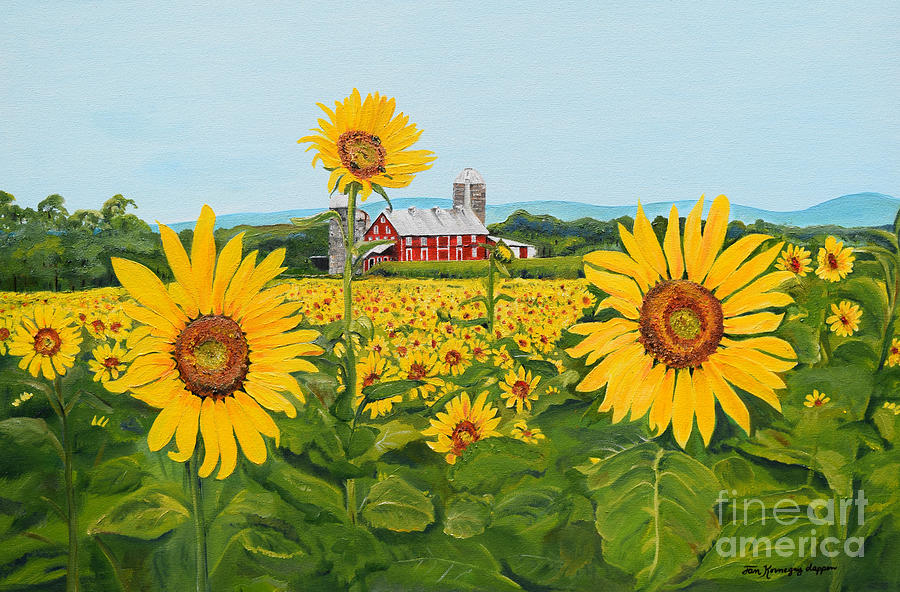 Sunflowers on Route 45 - Pennsylvania- Autumn Glow Painting by Jan Dappen