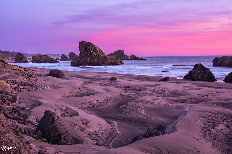 Sunset at Pistol River Photograph by Russell Wells