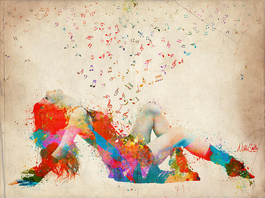 Colorful Music Expression Digital Art - Sweet Jenny Bursting with Music by Nikki Smith