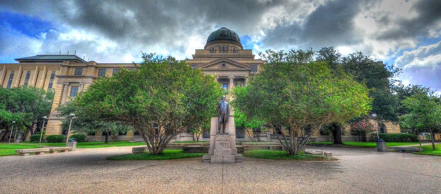 University Campus Building with Statue Photograph - The Academic Building by David Morefield