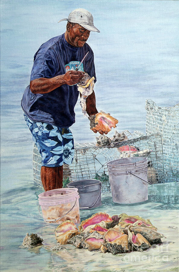 The Conch Man Painting by Roshanne Minnis-Eyma
