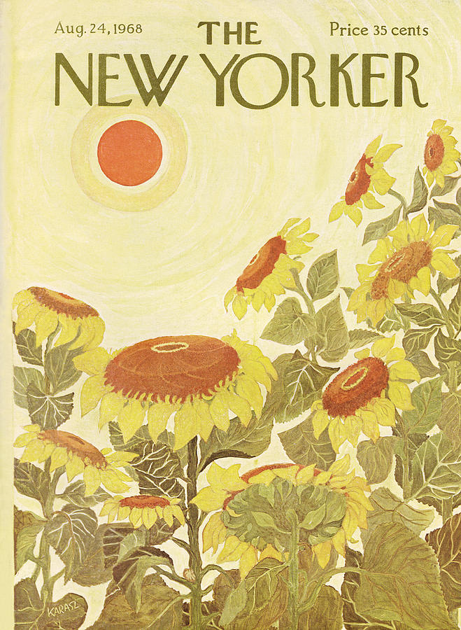Sunflowers Under Orange Sun Painting - New Yorker August 24th, 1968 by Ilonka Karasz