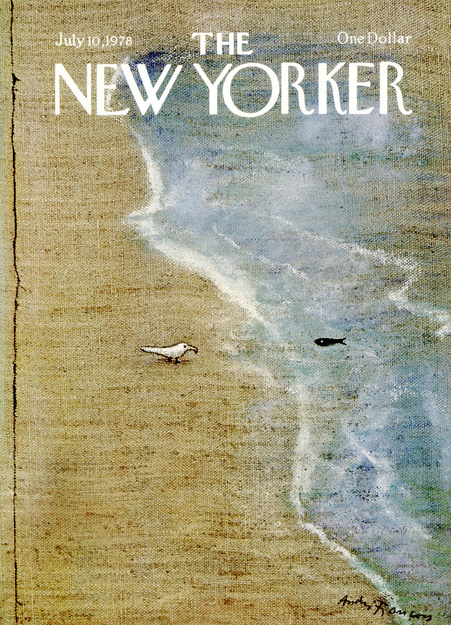 Seagull and Fish on Sandy Shore Painting - New Yorker July 10th, 1978 by Andre Francois