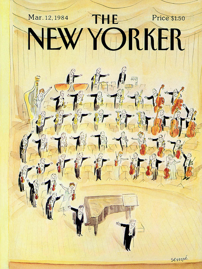 Orchestra Conducting in Concert Hall Photograph - The New Yorker Cover - March 12th, 1984 by Jean-Jacques Sempe