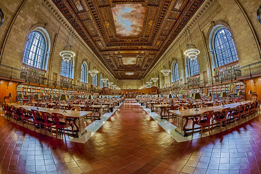 Grand Library Interior with Chandeliers Photograph - The Rose Main Reading Room NYPL by Susan Candelario