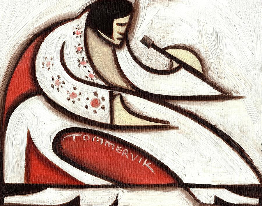 Person Playing a Musical Instrument Painting - Tommervik Elvis Red Cape Art Print by Tommervik