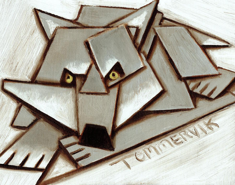 Geometric Wolf Face Painting - Tommervik Geometric Gray Wolf Painting Art Print by Tommervik