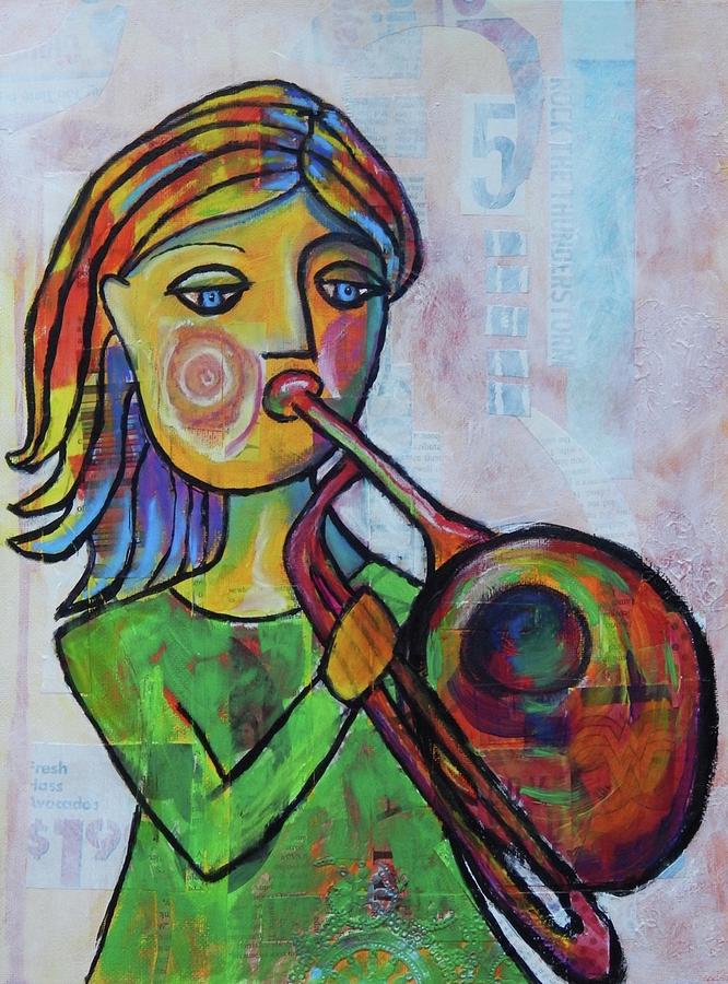 Trombone Girl Mixed Media by Mary Conner