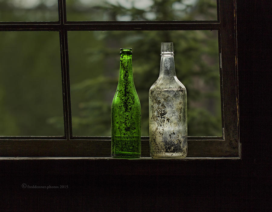 Two Bottles In Window Photograph by Fred Denner