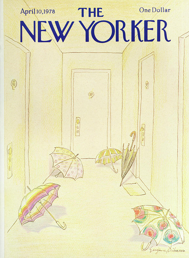 Umbrellas in a Hallway Painting - New Yorker April 10, 1978 by Eugene Mihaesco