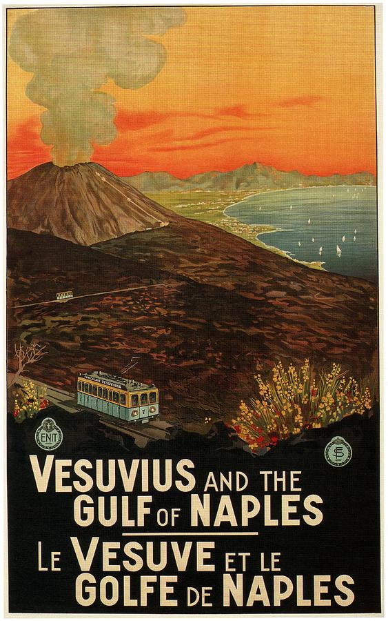 Vesuvius and the Gulf of Naples Mixed Media - Vesuvius and the Gulf of Naples, Italy - Retro travel Poster - Vintage Poster by Studio Grafiikka