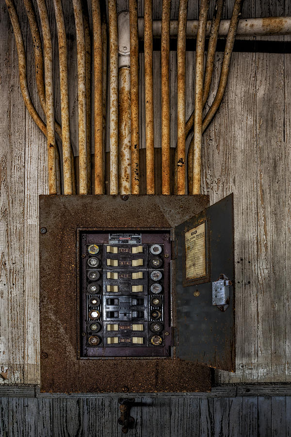Rustic Circuit Breaker Panel Photograph - Vintage Electric Panel by Susan Candelario