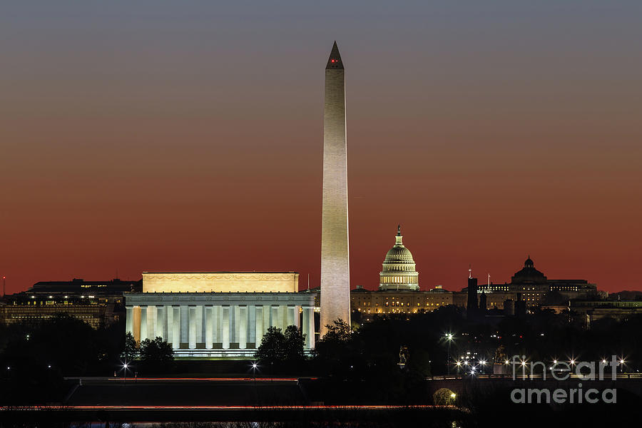 Washington Landmarks at Dusk Photograph - Washington DC Landmarks at Dawn I by Clarence Holmes