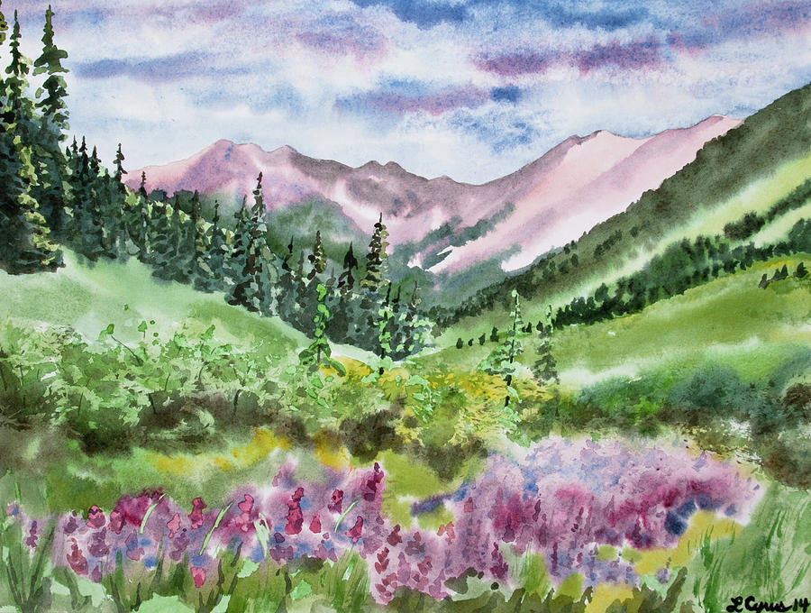 San Juans Mountain Summer Landscape Painting - Watercolor - San Juans Mountain Landscape by Cascade Colors