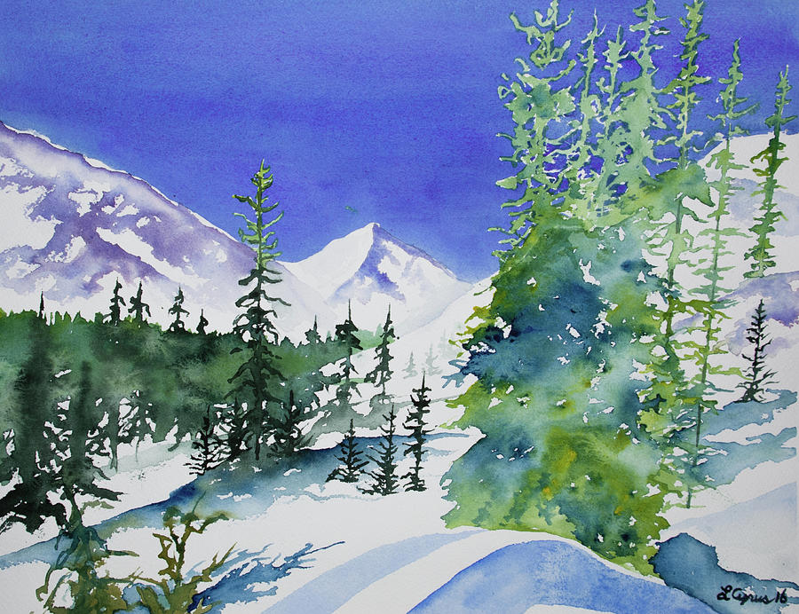 Watercolor - Sunny Winter Day in the Mountains Painting by Cascade Colors