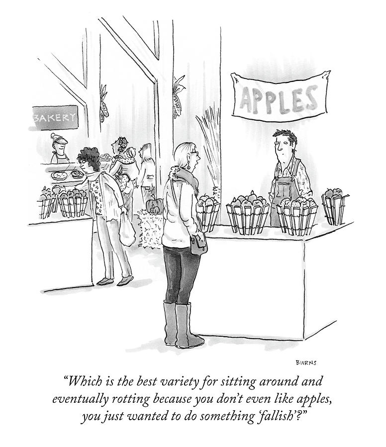 Fall Apple Market Cartoon Drawing - Which is the best variety by Teresa Burns Parkhurst