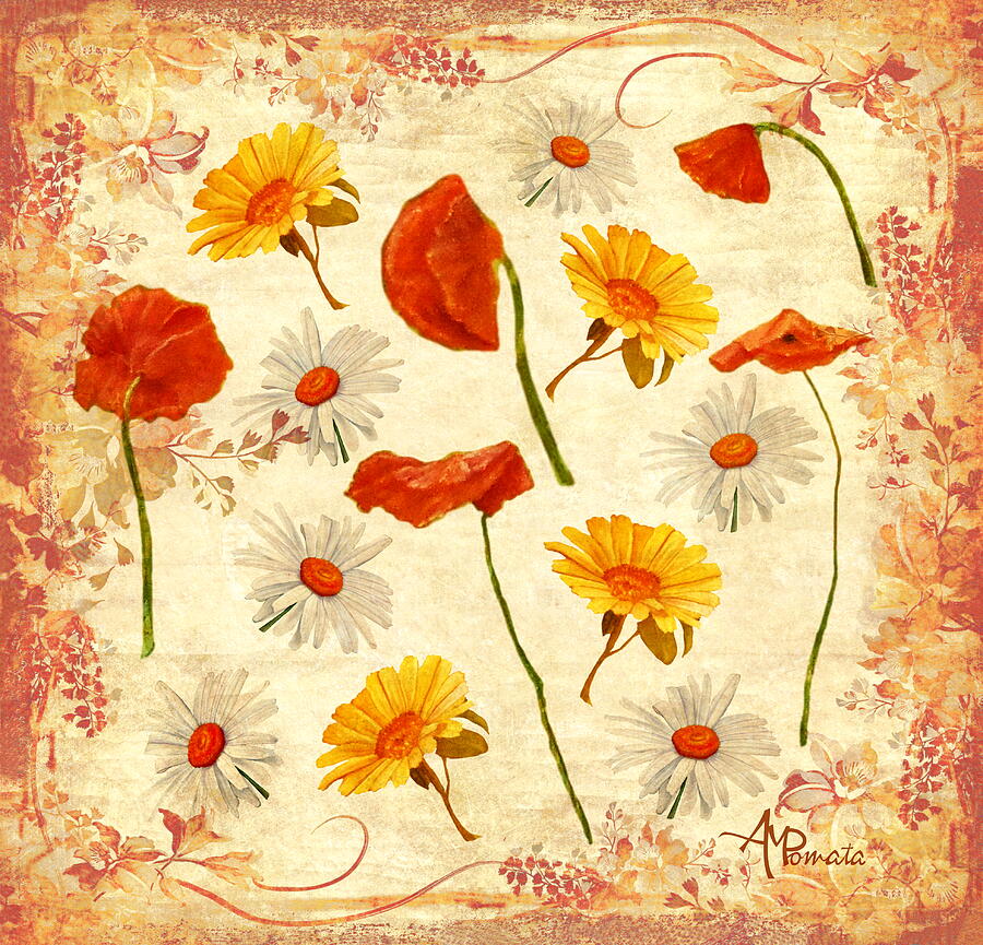 Wild Flowers Vintage Mixed Media by Angeles M Pomata