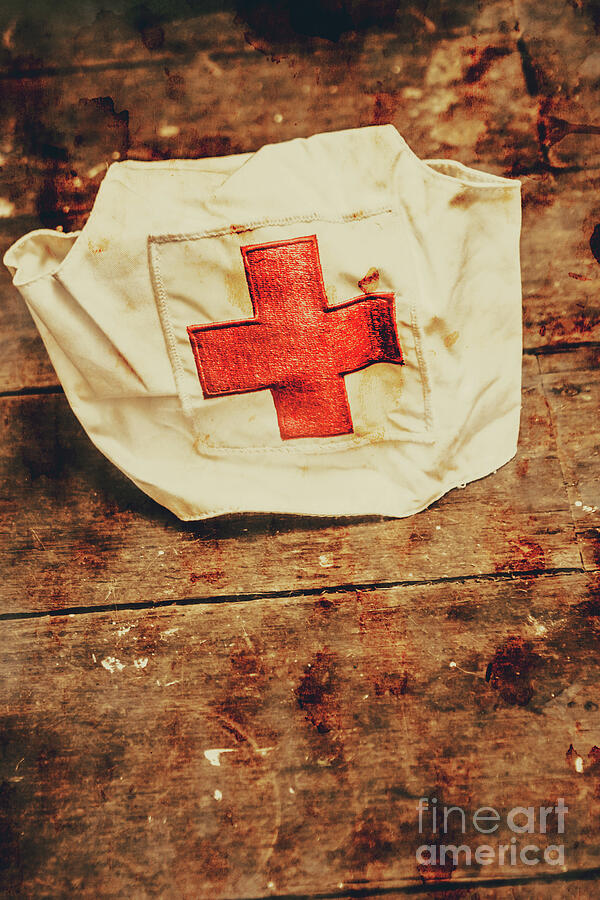 Vintage Red Cross Armband Photograph - WW2 nurse hat. Army medical corps by Jorgo Photography