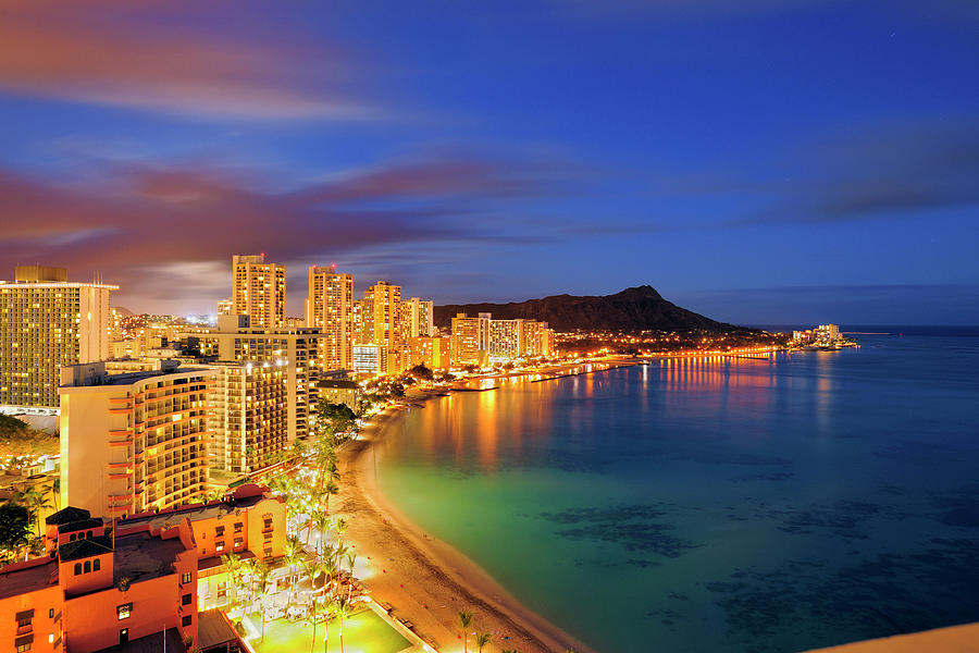 Hawaii, Oahu Island, Tropics, Pacific Ocean, Honolulu, Waikiki Beach And Diamond Head #1 Digital Art by Luca Da Ros