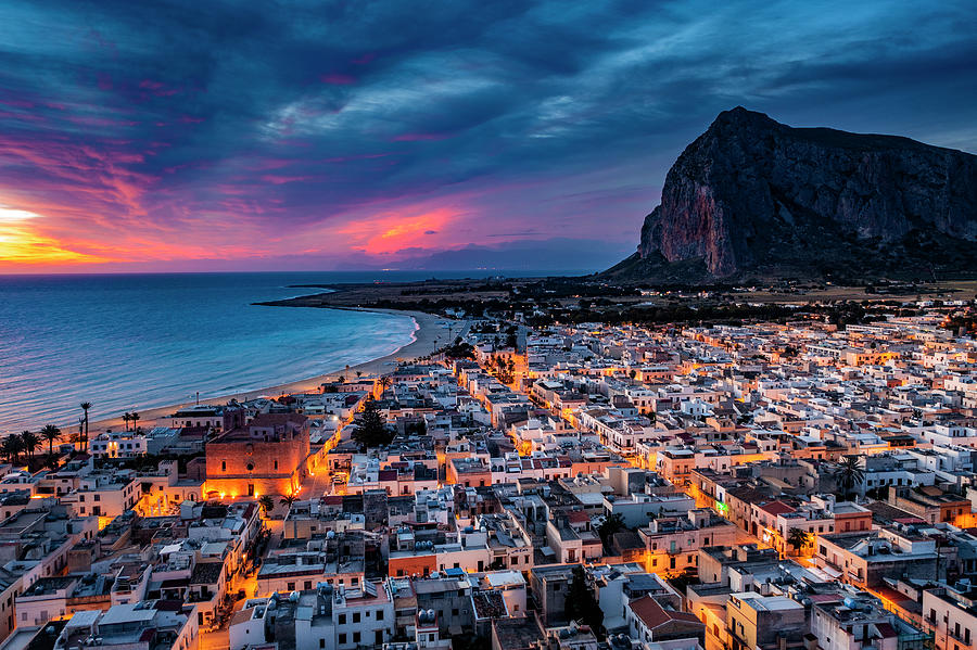 Italy, Sicily, Trapani District, San Vito Lo Capo, Mediterranean Sea, Tyrrhenian Sea, Aerial View #1 Digital Art by Antonino Bartuccio
