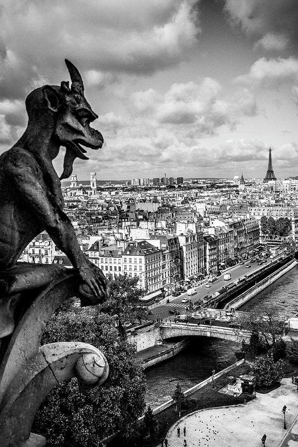 Notre Dame Gargoyle & City Of Paris #1 Digital Art by Antonino Bartuccio