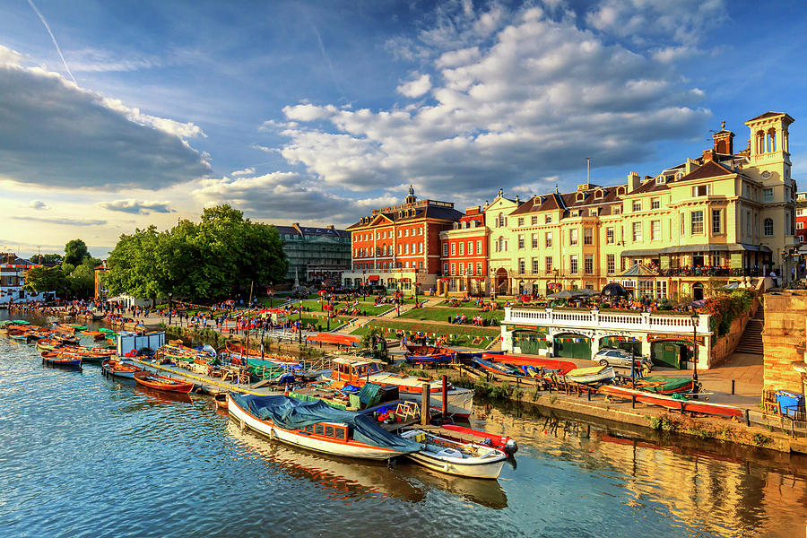 Richmond Riverside with Boats Digital Art - Richmond Upon Thames, London #1 by Maurizio Rellini