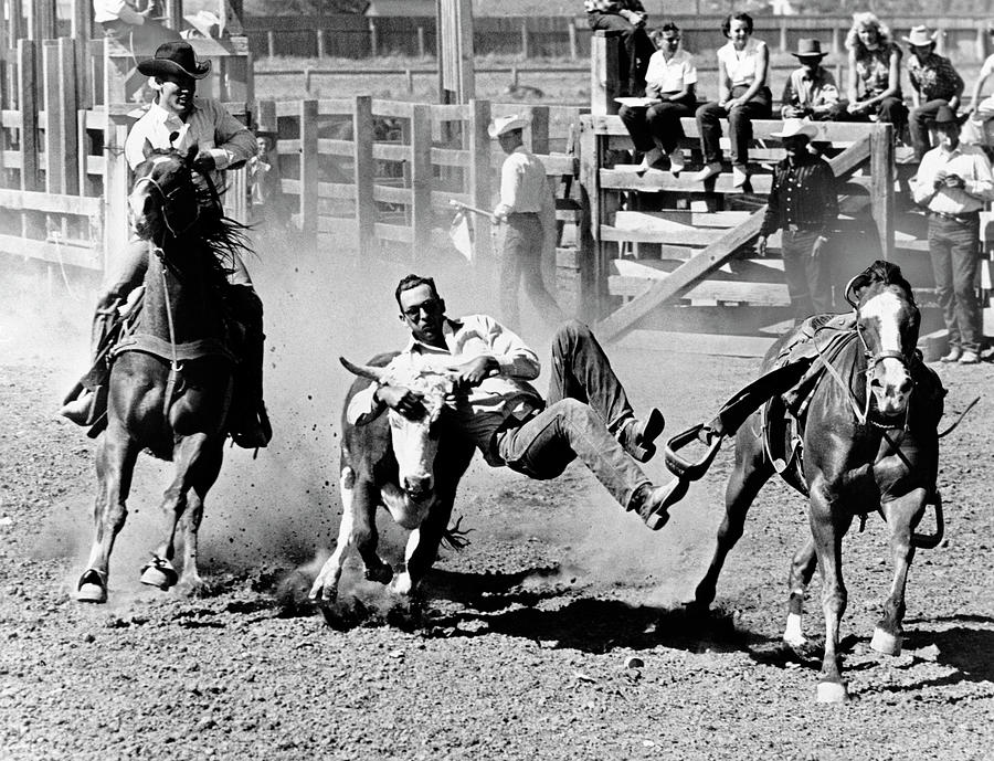 Bulldogging Rodeo Rodeo Cowboy Bulldogging #1 by Underwood Archives