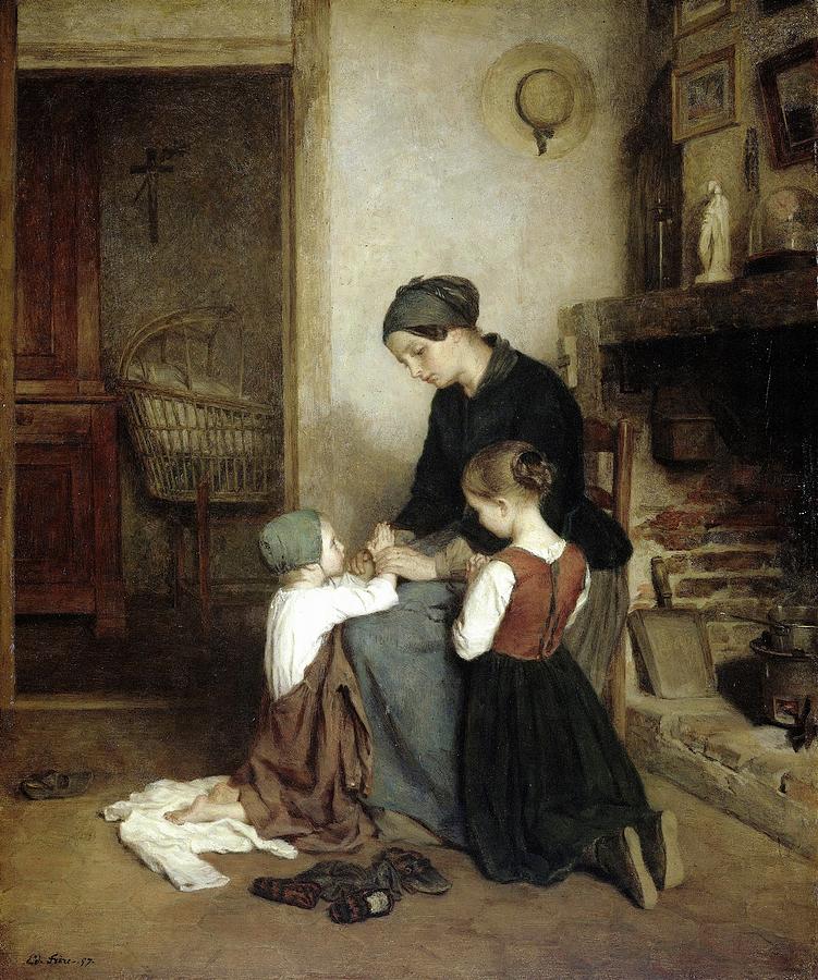 The Evening Prayer with Children Painting - The Evening Prayer by Pierre Edouard Frere