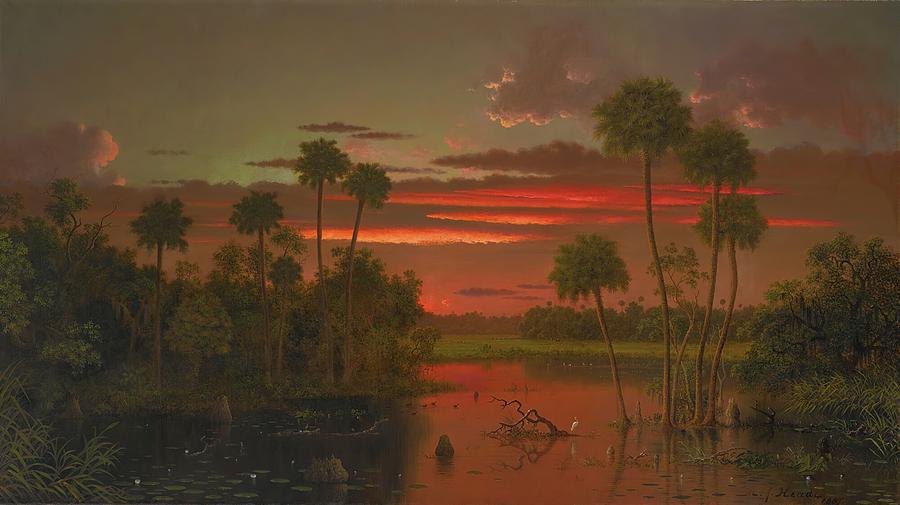 Florida Sunset Over Tranquil Waters Painting - The Great Florida Sunset by Martin Johnson Heade