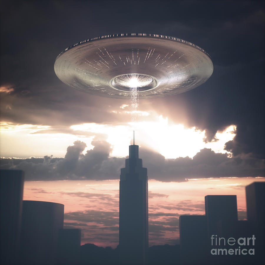 Ufo Above Skyscraper #1 by Ktsdesign / Sciencephotolibrary