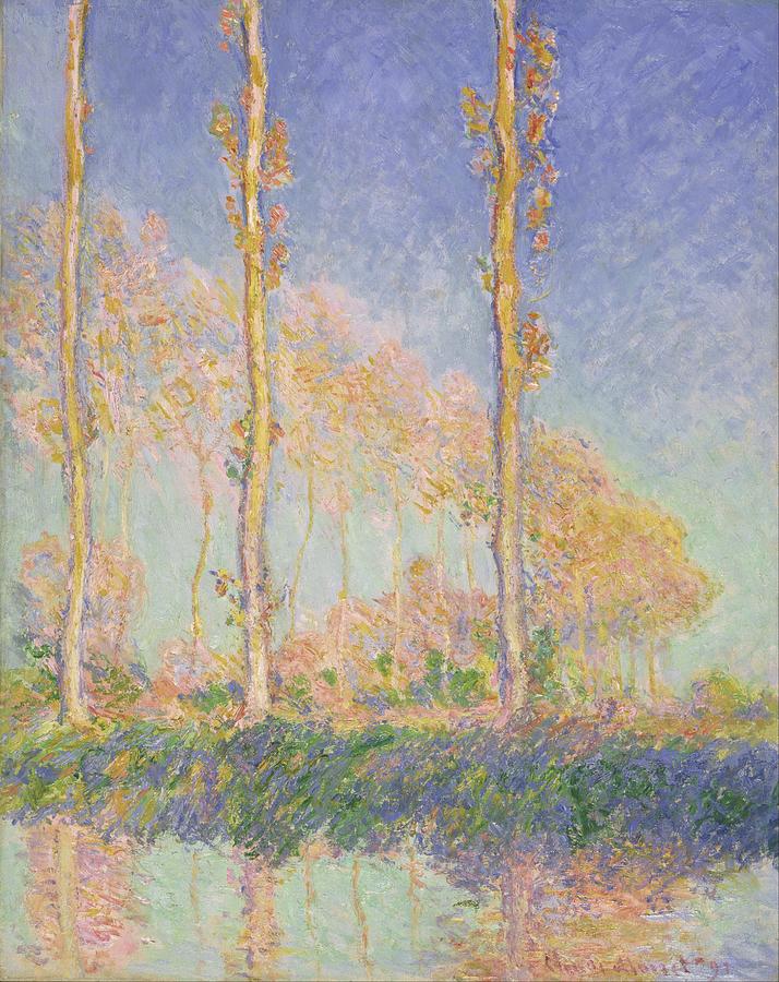 Poplars by the Riverbank Painting - Poplars by Claude Monet