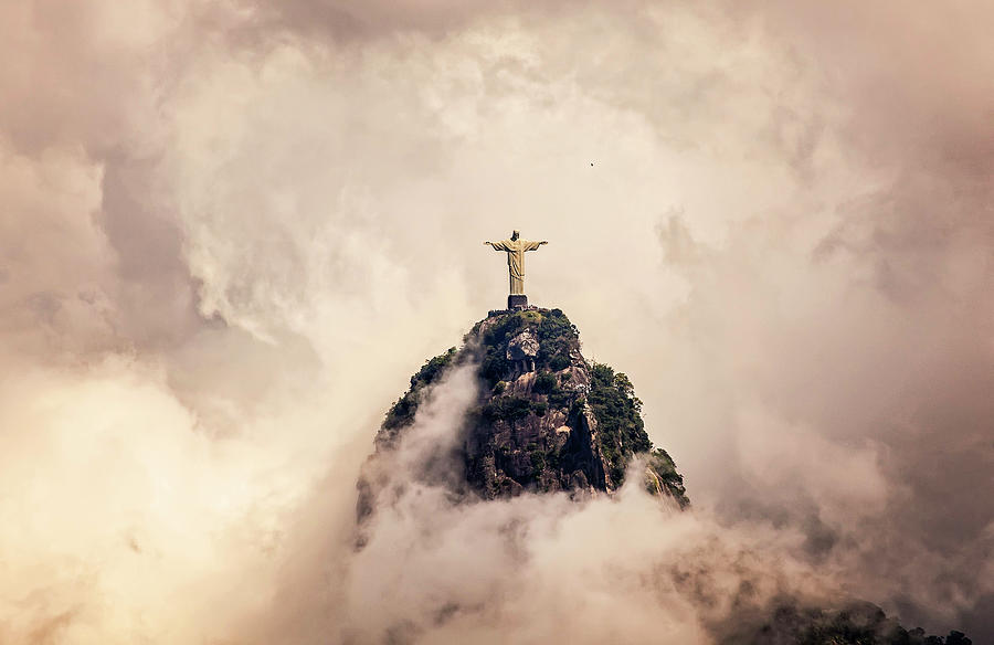 Christ the Redeemer Amidst Clouds Digital Art - Rio De Janeiro, Corcovado, Brazil #16 by Antonino Bartuccio