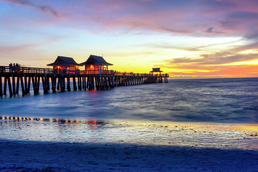 Florida, Collier County, Naples, View Of Naples Fishing Pier From Shore #2 Digital Art by Gabriel Jaime Jimenez