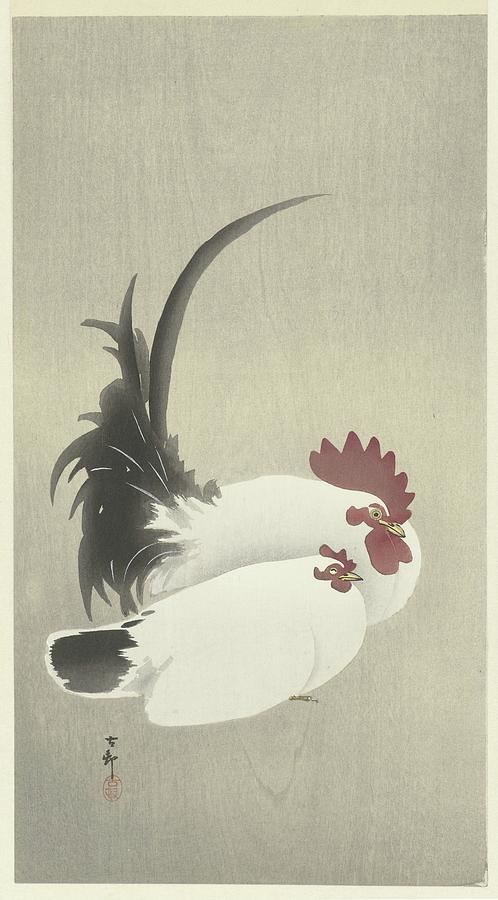 Rooster And Hen Painting by Ohara Koson