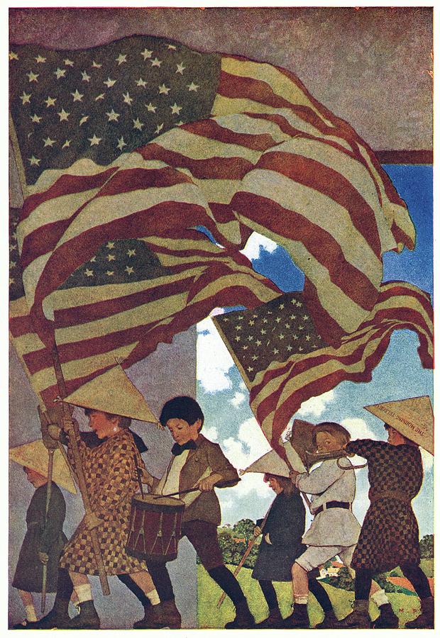 With Trumpet And Drum Painting by Maxfield Parrish