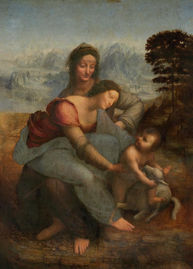 The Virgin, Child Jesus, and St. Anne Painting - The Virgin And Child With St. Anne by Leonardo Da Vinci