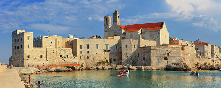 Italy, Apulia, Bari District, Mediterranean Sea, Adriatic Sea, Adriatic Coast, Murge, Giovinazzo, View Of The Harbor, With The Small Fishing Port And Cathedral In The Background #5 Digital Art by Luigi Vaccarella