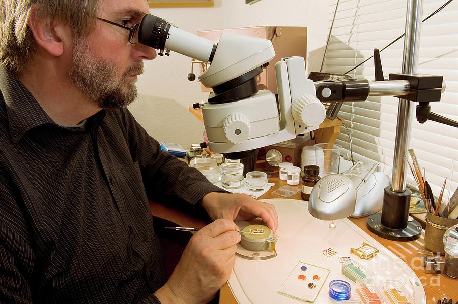 Watchmaker Using Microscope Watchmaking #6 by Philippe Psaila / Science Photo Library