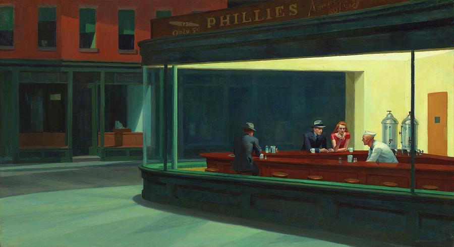 Nighthawks at Phillies Diner Painting - Nighthawks by Edward Hopper