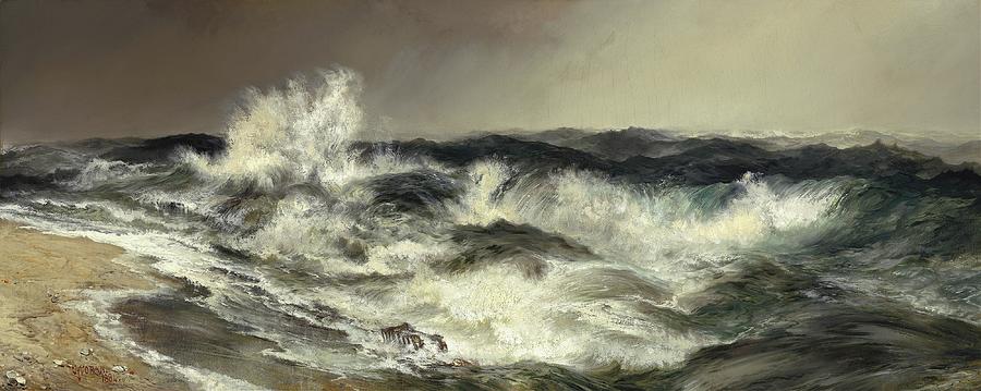 Thomas Moran Wild Sea Foam Spray Painting - The Much Resounding Sea by Thomas Moran