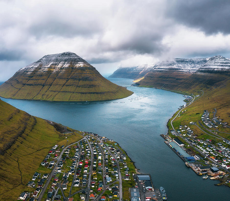 Aerial view of the city of Klaksvik on Faroe Islands, Denmark Photograph by Miroslav Liska