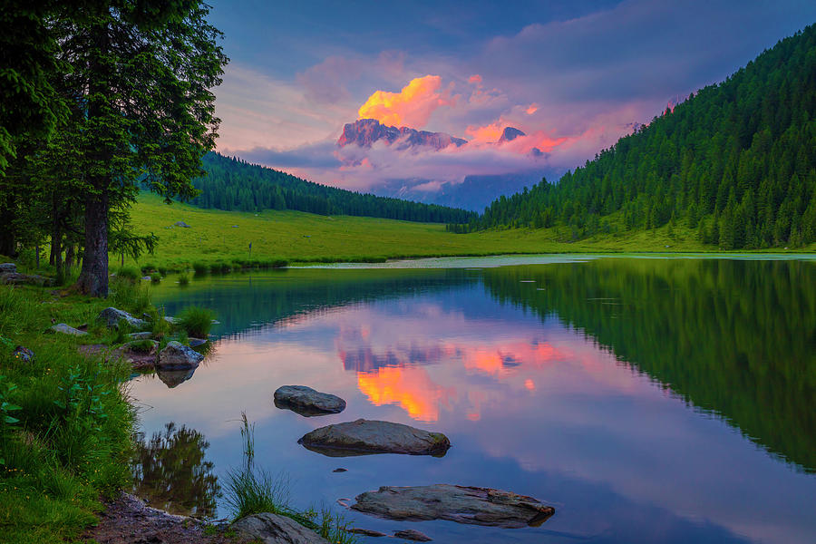 Alps, Calaita Lake, Evening, Italy Digital Art by Olimpio Fantuz