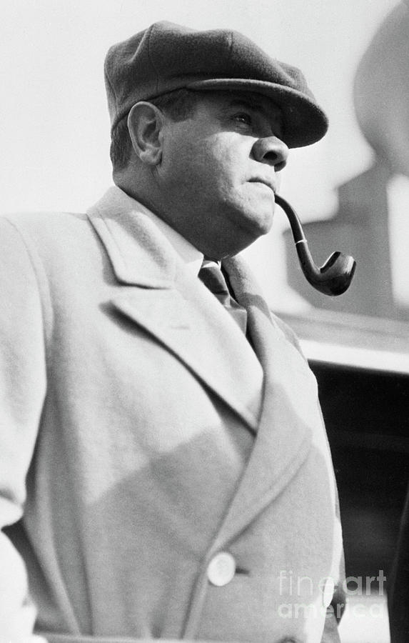 Babe Ruth Smoking Pipe by Bettmann