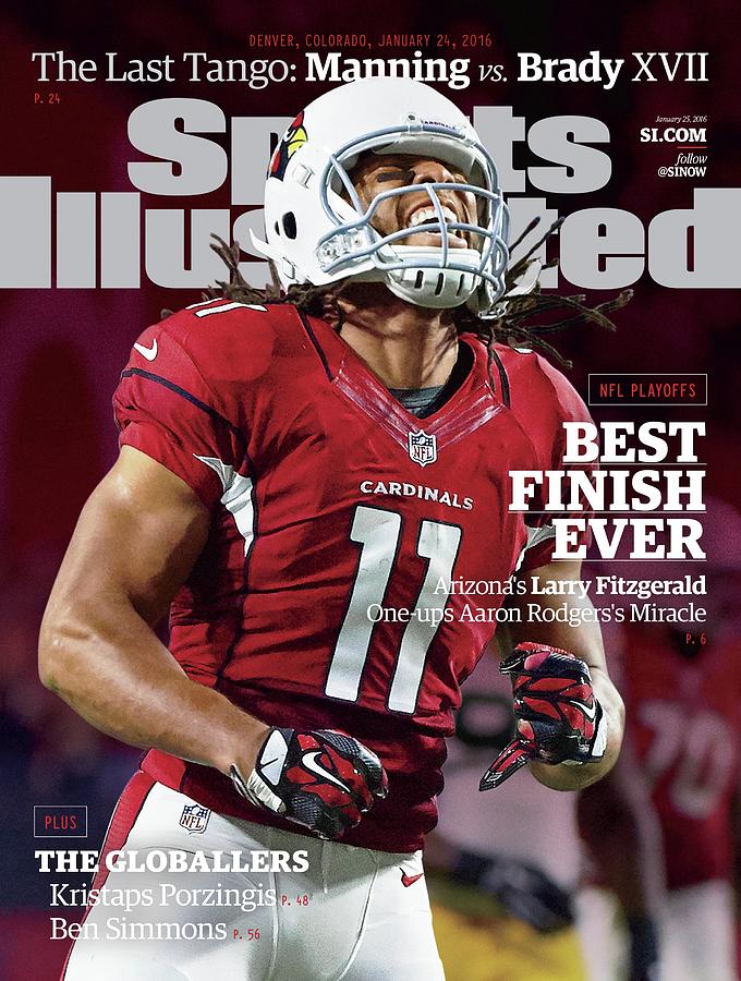 Larry Fitzgerald Celebrates Touchdown Photograph - Best Finish Ever Arizonas Larry Fitzgerald One-ups Aaron Sports Illustrated Cover by Sports Illustrated