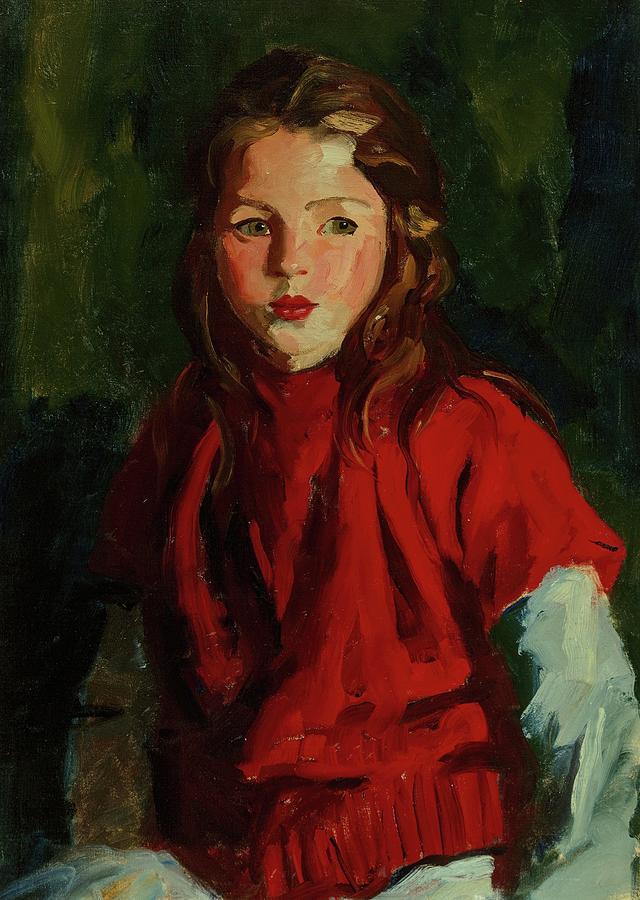 Portrait of a Young Girl in Red Painting - Blond Bridget Lavelle by Robert Henri
