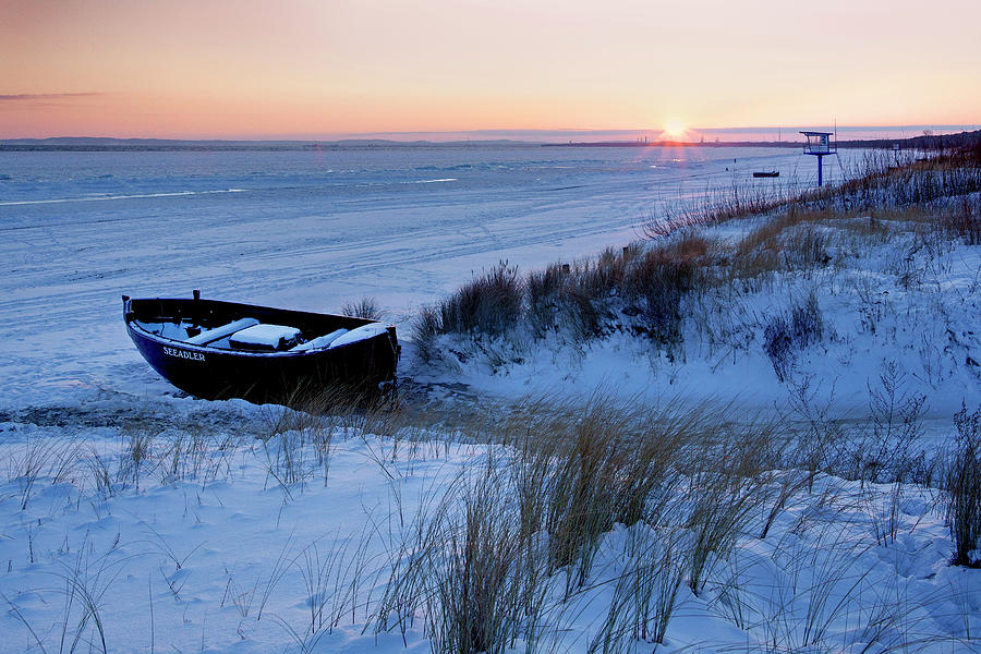 Boat On Snow Covered Beach Digital Art by Reinhard Schmid