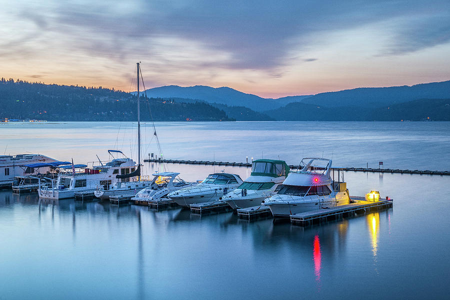 Boats In Lake, Coeur Dalene, Idaho Digital Art by Heeb Photos